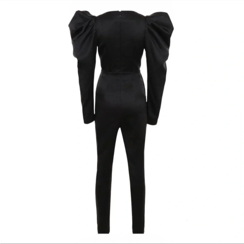 House of CB ‘Escalia’ Black Stretch Satin Jumpsuit NWOT - Picture 5 of 9